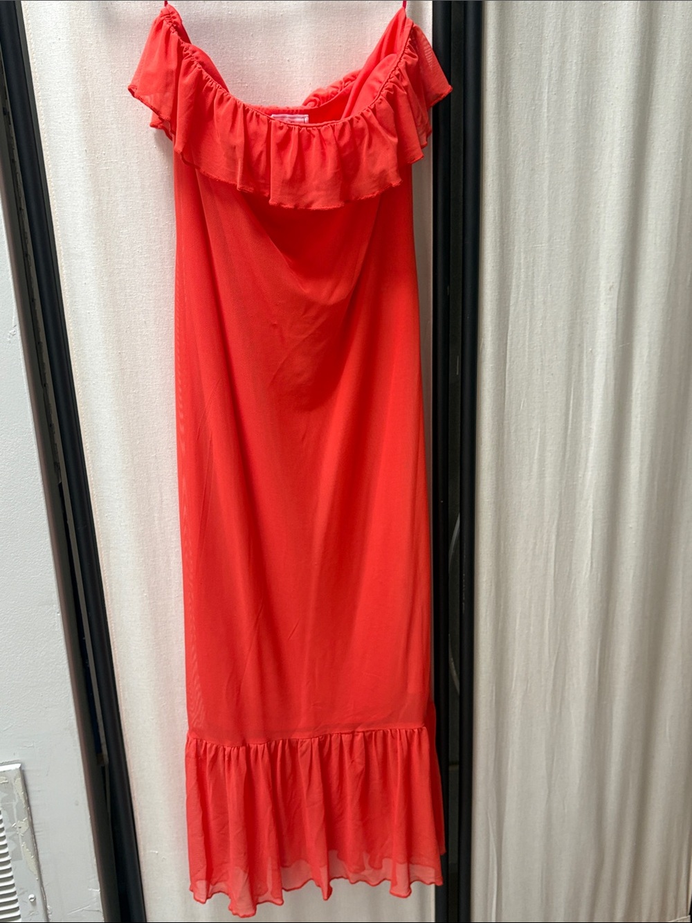 Orange Ruffle-Hem Women's tube top dress